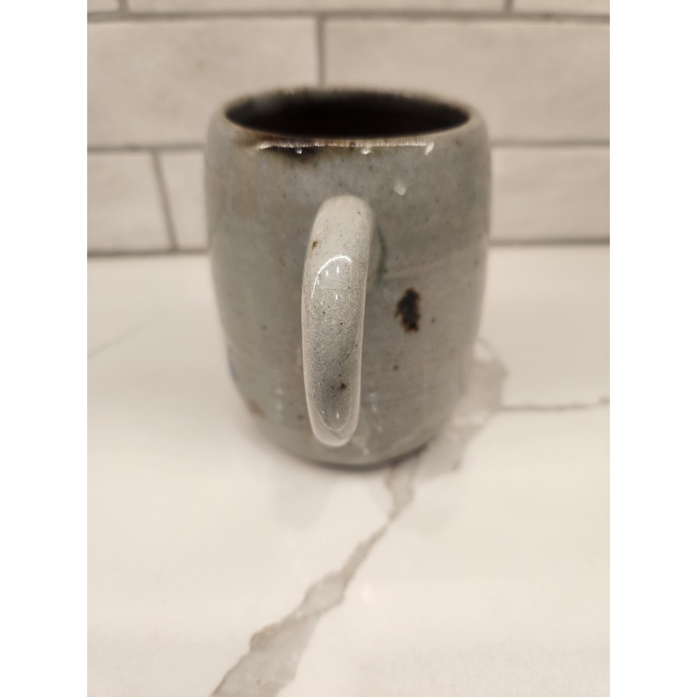 Vintage Studio Art Pottery Salt Glazed Coffee Tea Mug With Blue Flower Signed - Picture 5 of 10